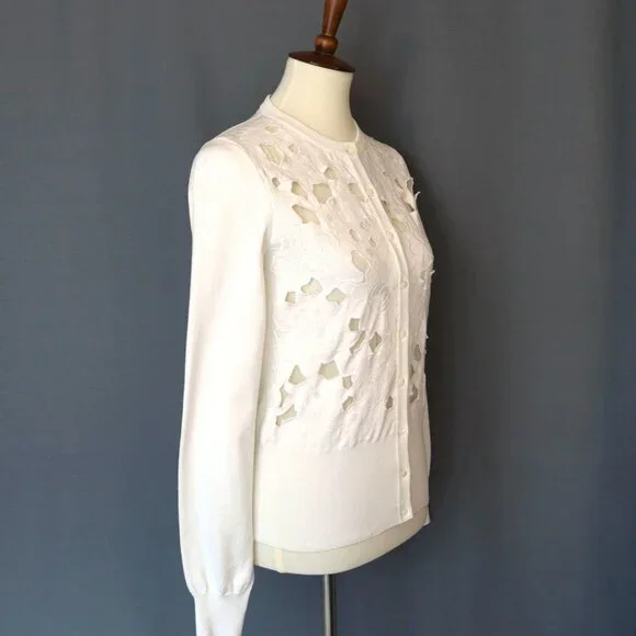 Dolce & Gabbana Small 42 White Cardigan Sweater Floral Knit